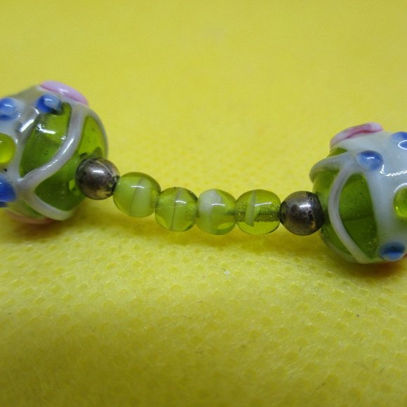 STERLING SILVER Peridot Colored WEDDING Cake Beaded Bracelet Venetian Murano Art - Picture 5 of 8